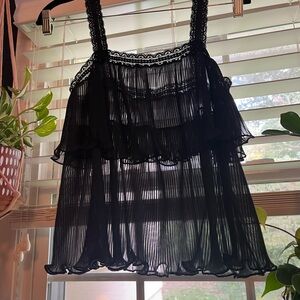 Vintage Miss Elaine Black Sheer Lace Babydoll Top